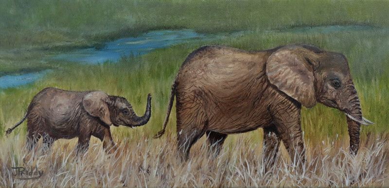 African Elephants, Oil Painting by Jan Priddy