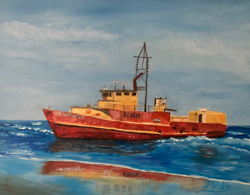 Wild Horse Adventure Tours - Artwork by Jan Priddy - Ocean Pursuit stranded. Acrylic painting 11x14